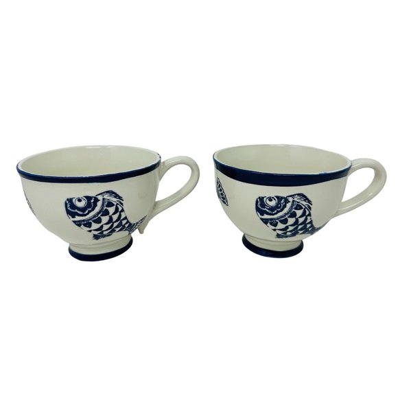 Blue Sky Ceramic Set of 2 Under the Sea Fish Coffee Tea Mug Cup - Picture 1 of 9